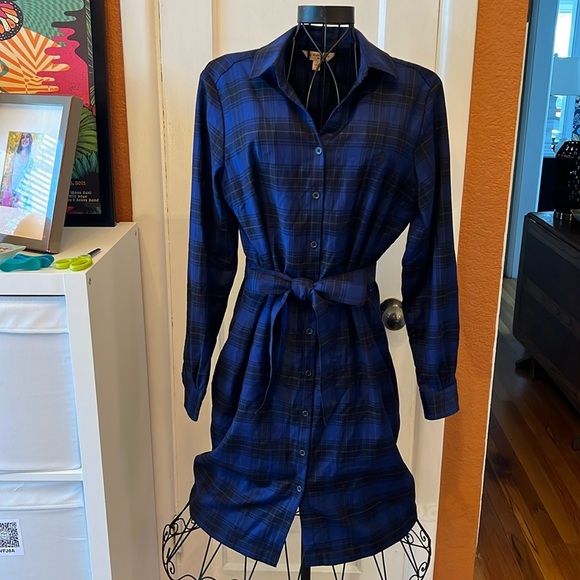 Brooks Brothers Dresses & Skirts - Brooks Brothers Women's Blue Tartan Shirt Dress-Sz 8